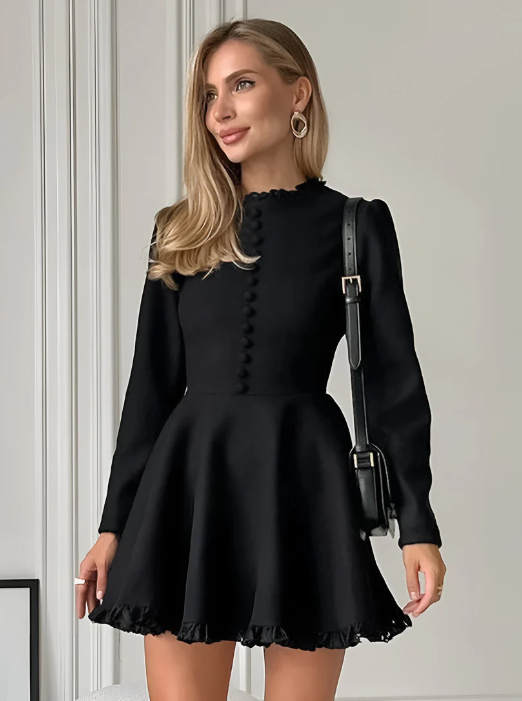 AVORA | ABITO CORTO NERO (SCOLLO TONDO)